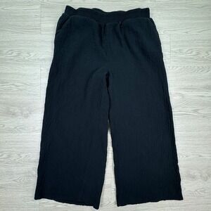 Hurley Women's Pants Wide Leg Gauze Cotton Black Large Elastic Waist Resortwear